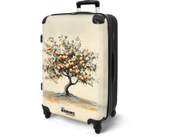 NoBoringSuitcases.com NoBoringSuitcases.com® - Koffer groot - Rolkoffer lichtgewicht - Beige met sinaasappelboom - Reiskoffer met 4 wielen - Reis trolley - Ruimbagage middelgroot