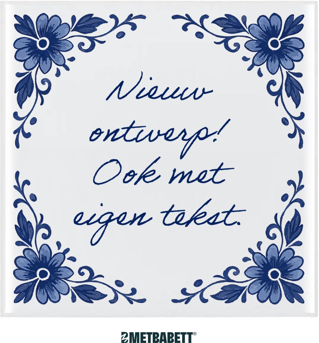 Met Babett - Delfts blauw tegeltje bloem met eigen tekst - Tegeltjes met tekst - 15 cm - wanddecoratie - Personaliseer