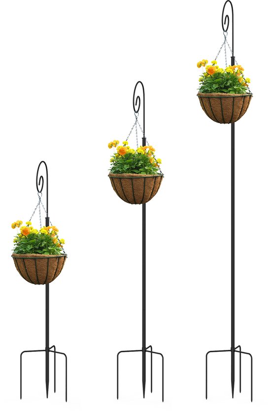 Lot De 4 Crochets De Berger De Jardin En Métal Noir 100 Cm - Robuste Pour Lampes Solaires, Paniers à Plantes, Lanternes Et Mangeoires à Oiseaux