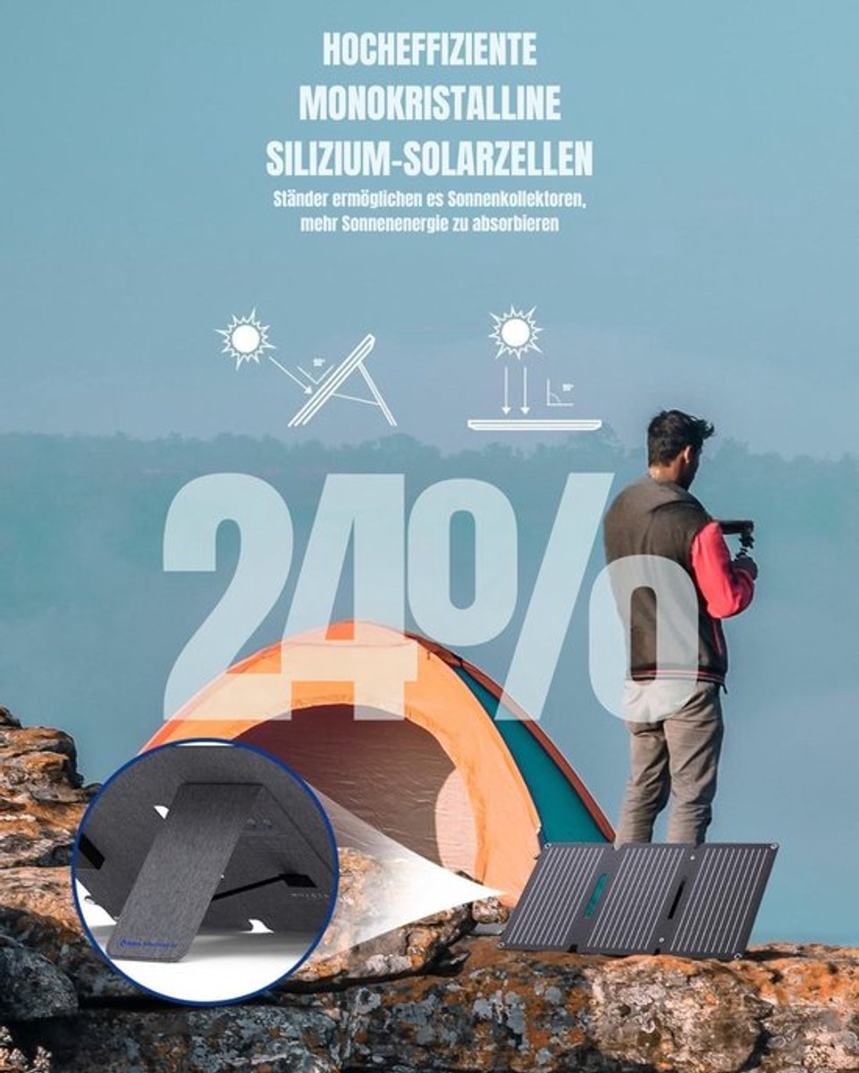 Luxe Draagbaar Zonnepaneel – Solar Charger – Opvouwbaar Zonnepaneel – IP65 Waterdicht – Powerbank – Zwart – foto 6