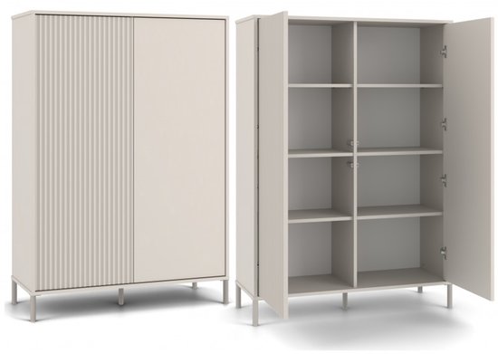 Vitrinekast KAMARO 2DD SLIM/SMOOTH CASHMERE Latten Gegroefde Voorkant + Klassiek