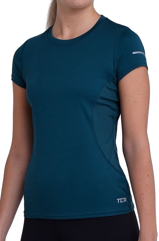 Foto: Tca dames atomic korte mouw sneldrogende gym hardloop trainings top blauw xl