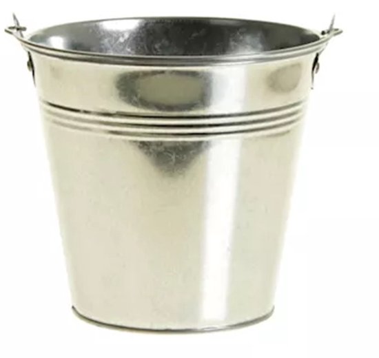 Foto: Klein zinken emmertje zilver 15 cm hoog metaal bloempot plantenpot zinken emmertjes bloememmertje decoratie emmer