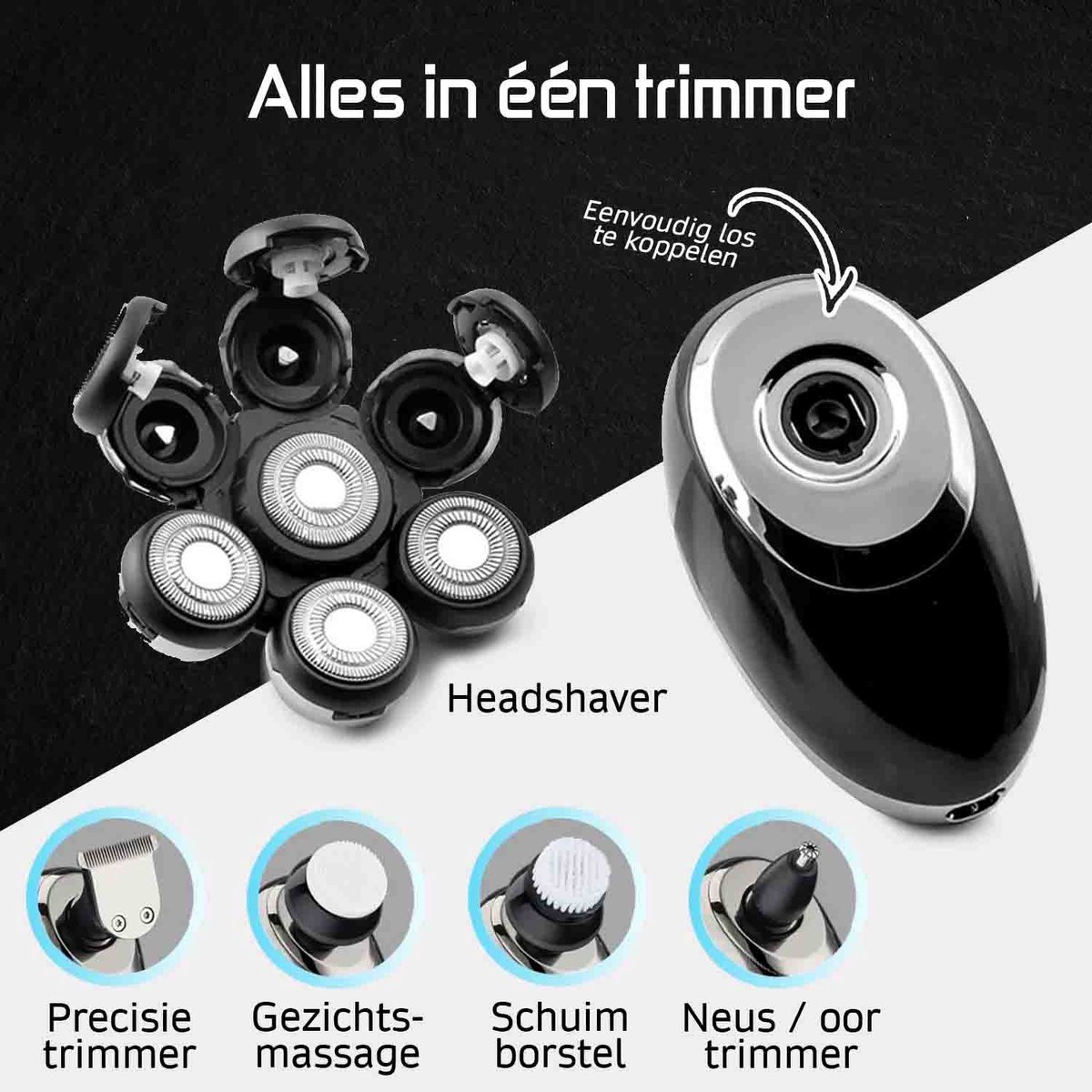 5-in-1 Hoofd Scheerapparaat Mannen Elektrisch - Zilver - afbeelding 3