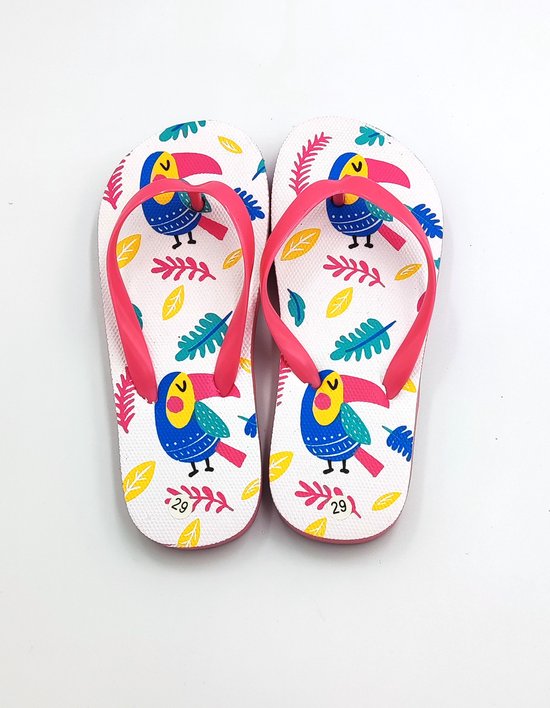 Slippers fille - Wit, rose, bleu, jaune, motif toucan - Idéales pour le bain et la plage - Taille 32