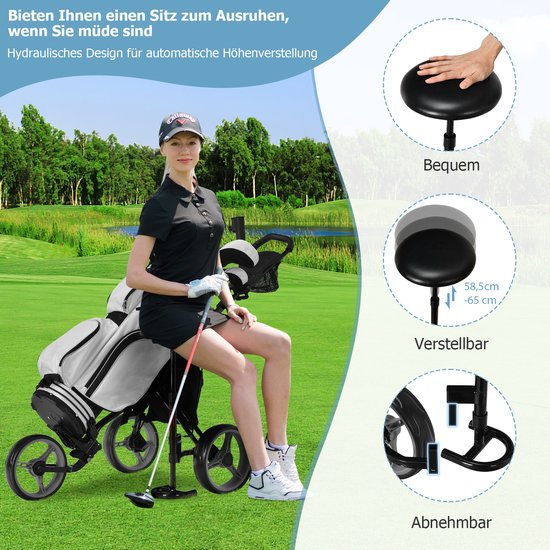 COSTWAY Golftrolley, golftrolley, golftrolley, golfwagen, inklapbaar, golfcaddy golf push cart van aluminium, golfcaddy met parapluhouder, T-stukhouder en opbergtas van Costway — afbeelding 4