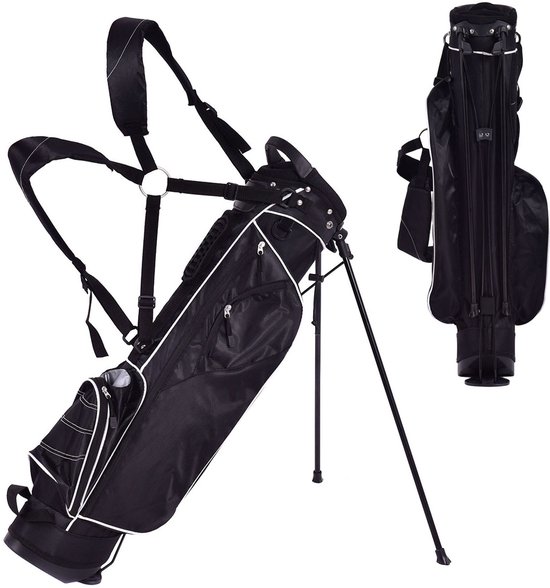 Sac de golf Costway 9 pouces, sac de golf, sac à crayons, sac de voyage professionnel, sac de support avec tête de lit et sangle de transport, noir