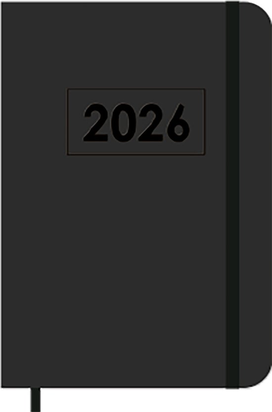 MGPcards - A6 Agenda 2026 - Sluiting Elastiek - Weekoverzicht 1w/2p - Zwart + Zwart elastiek - Ruime vakken - 10,5 x 14,8 cm