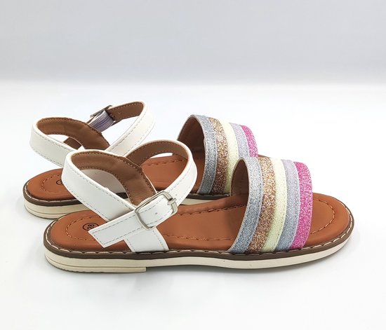 Sandales d'été Filles - blanches aux couleurs de l'arc-en-ciel - multicolores - chic décontracté - fermeture à boucle - taille 29