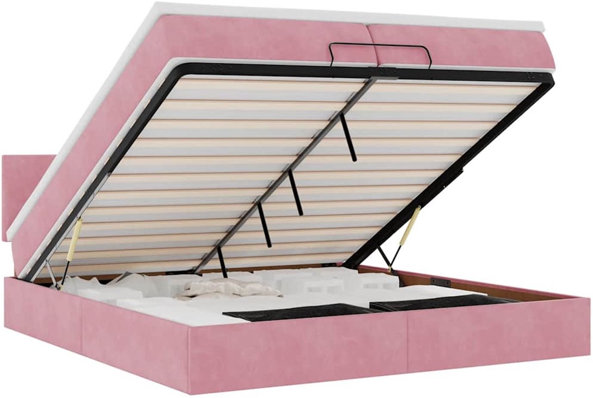 vidaXL - Ottoman - bed - met - matrassen - en - LED's - 200x200cm - fluweel - roze