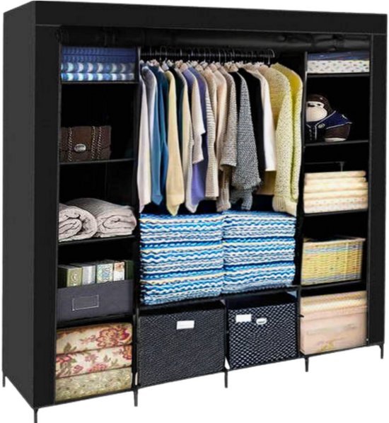 LC Unity - Opvouwbare Kledingkast XXL – 170x170x42 cm – Zwart – Incl. 2 Opbergboxen – Garderobekast/Opbergkast – Voor Slaapkamer & Camping