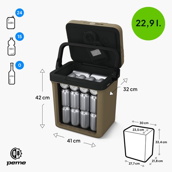 PEME Essential - Elektrische Koelbox - Thermo-elektrisch - 22.9L - 12V Autolader - 220/230V Stopcontact - Koelt en verwarmd Frigobox - Sand Storm van PEME — afbeelding 4