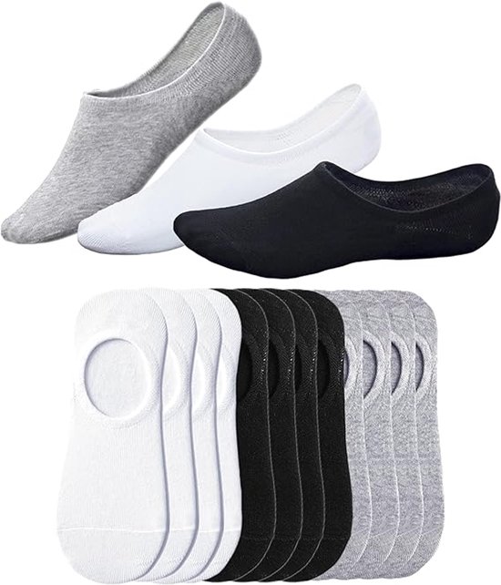 12 paires - chaussettes - chaussettes - chaussettes invisibles - chaussettes basses - pour femmes et hommes - chaussettes invisibles antidérapantes - coupe basse - respirantes - décontractées - fines - antidérapantes - noir, blanc, gris