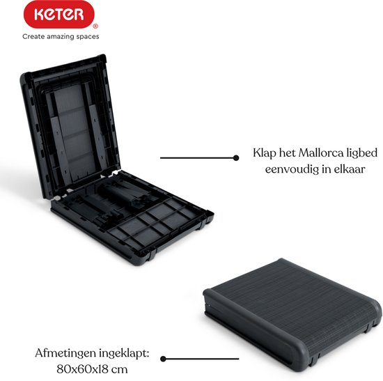 Keter Mallorca Ligbed - inclusief kussen - 187.5x58x29cm - Antraciet van Keter — afbeelding 5
