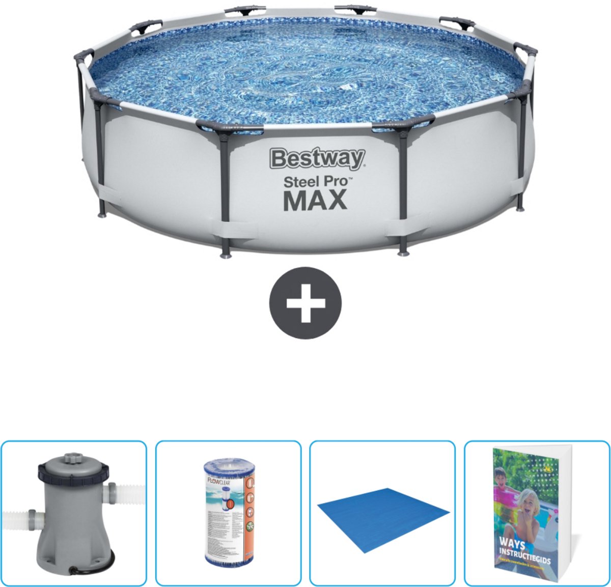 Bestway Rond Steel Pro MAX Zwembad – 305 x 76 cm – Grijs – Inclusief Pomp Filter – Grondzeil – Zwembadgids Bestway Rond Steel Pro MAX Zwembad – 305 x 76 cm – Grijs – Inclusief Pomp Filter – Grondzeil – Zwembadgids