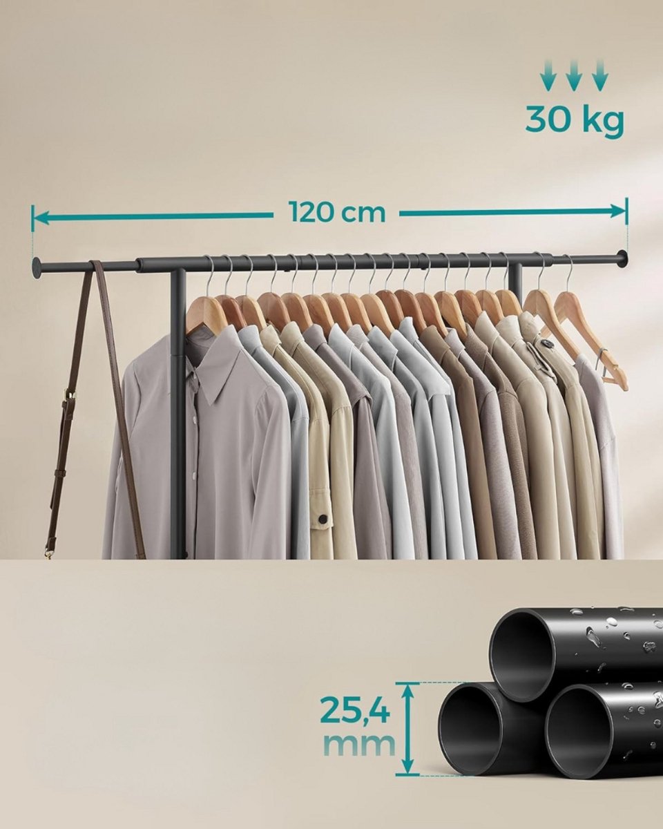 Kledingrek op Wielen Zwart - Uitschuifbaar 92-132 cm - Heavy Duty Metaal - Garderoberek met Wielen & Schoenenrek - Kapstok voor Slaapkamer - Industriële Stijl – foto 4