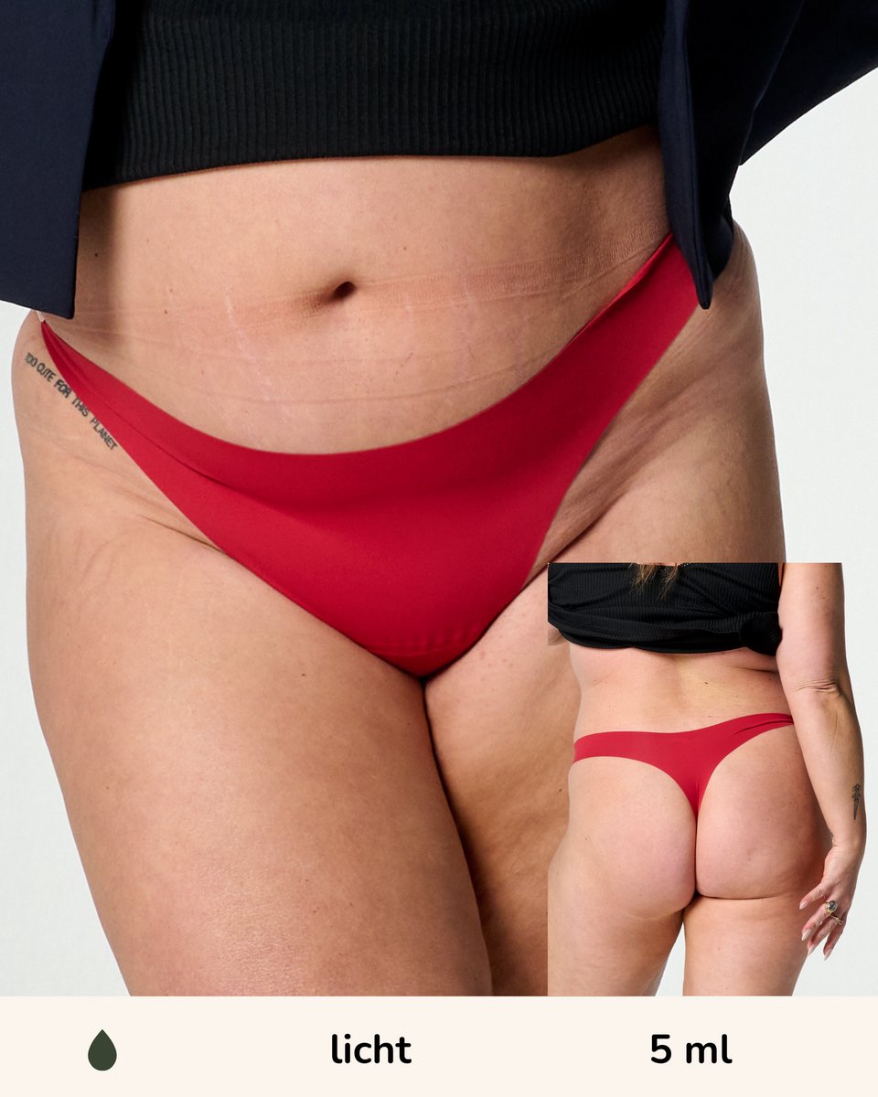 Moodies incontinentie ondergoed - string laser-cut - licht kruisje - maat XL - Rood