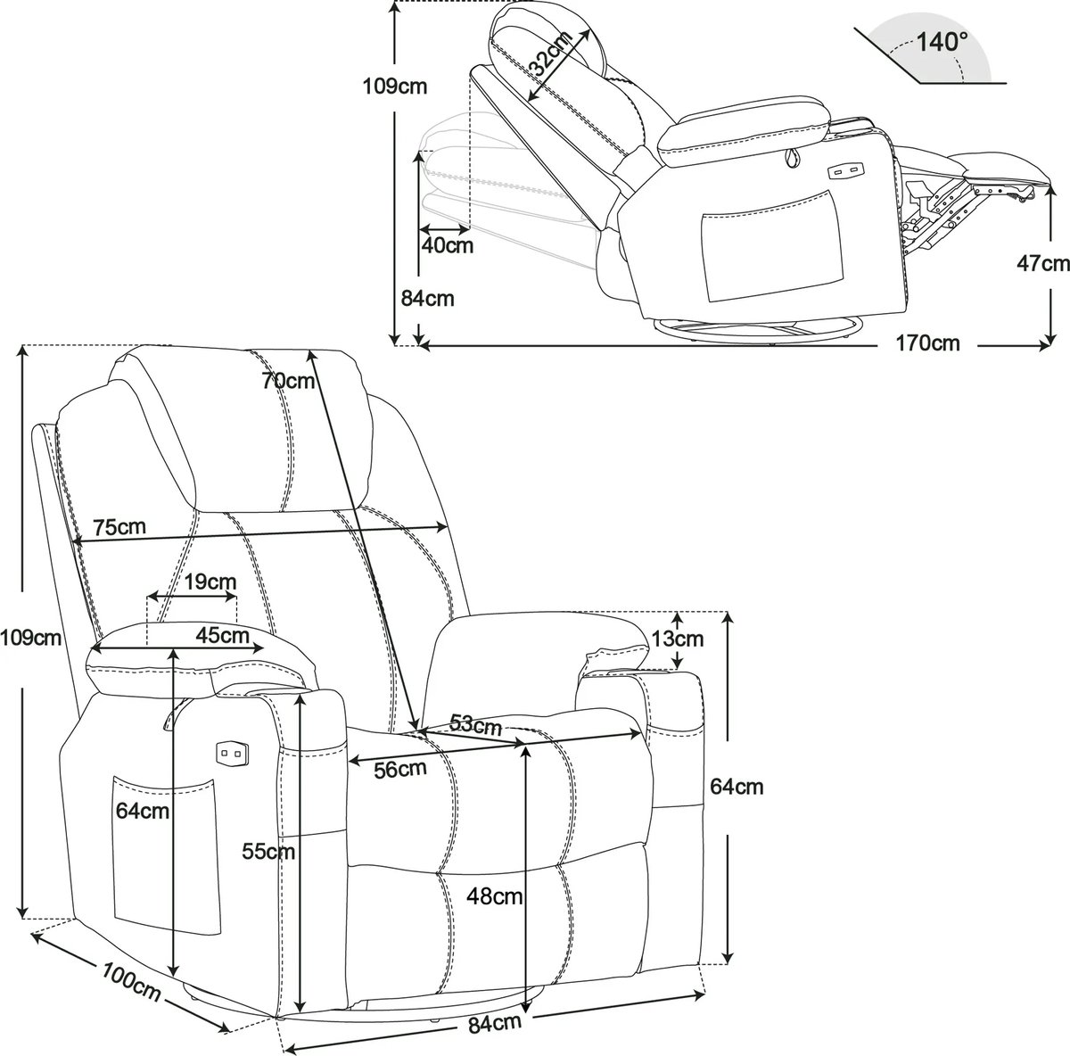 Afbeelding 3 van MCombo 7070 Elektrische Relaxstoel Grijs met Massage &