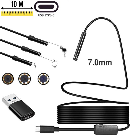 Endoscope - Caméra d'inspection USB - USB-C - Outillage d'inspection - Tête 7 mm - HD flexible - Câble 10 Siècle des Lumières - waterproof - 6 LED