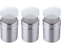 Poeder strooier met fijne zeef - 3 stuks - 6.5 x 8 cm - Zeef - Cacaostrooier - Bloemsuiker strooier - RVS Cappuccino Set - Barista Tools - Strooibus - Poedersuiker strooier - kaneel strooier - Fijnmazig