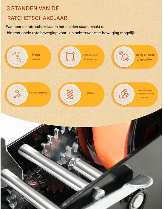 Linkloos Treuil manuel robuste avec sangle de 1 587,6 kg, rapport en acier 4:1/8:1, cliquet bidirectionnel portable à manivelle pour remorque, camion, jet ski, camping-car, VTT