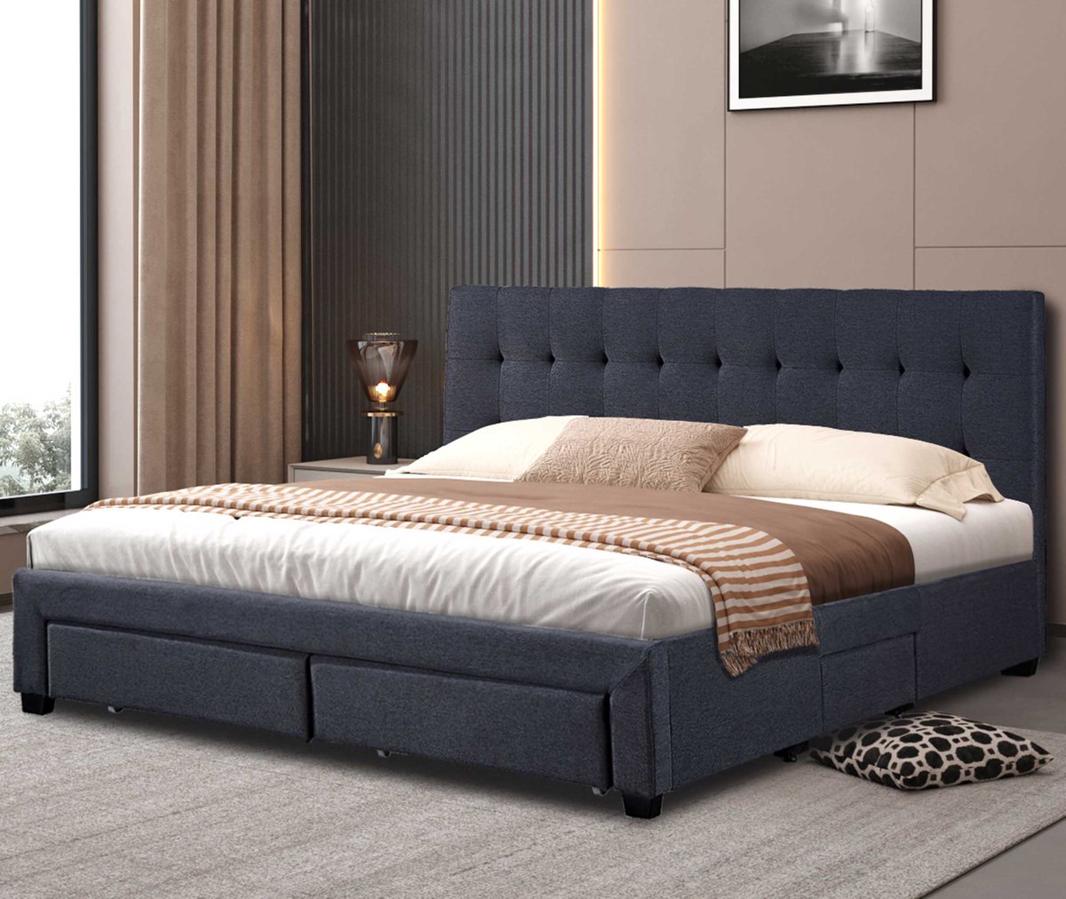 Gestoffeerd bed Matera 160x200 met opbergruimte | antraciet