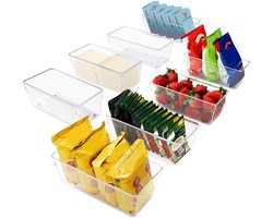 Kurtzy Keuken Koelkast & Kast Opslag Trays (8 Pak) – 20cm in Lengte – Helder Plastic Koelkast Trommels – Badkamer, Berging, Lade, Diepvries en Huis Opslag Organiser Containers