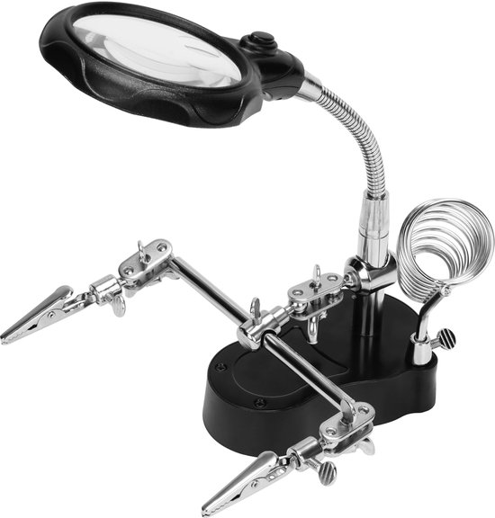 Foto: Kurtzy derde hand standaard met led lamp vergroot glas soldeerbout houder 3 5 12x vergroting lens aanpasbare derde hand en alligator klemmen sieraden elektronica hobby reparatie gereedschap