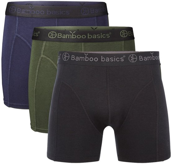 Bamboo Basics Heren Bamboe Boxershorts Rico (3-pack) – Navy, Army & Zwart – Ondergoed Heren – Boxershort Heren Lange pijp – Maat L