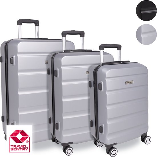 Leonardo Set de valises 3 pièces - Valise de voyage à Roues - Bagage en soute - Valise Bagage à main - Serrure TSA - Argent