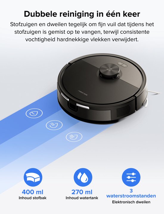 Roborock Q7 L5 Robotstofzuiger – 8000 Pa Hyperforce Zuigkracht – Dubbele Anti-Klit – Nauwkeurige LiDAR Navigatie –Slimme Verboden Zone –Multi-Level Mapping – Automatisch Opladen – APP–Zwart –Q5 PRO Upgrade