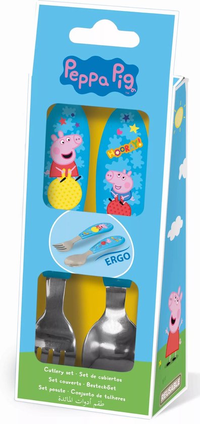Peppa Pig - Ensemble de couverts ergonomiques en métal - 2 pièces