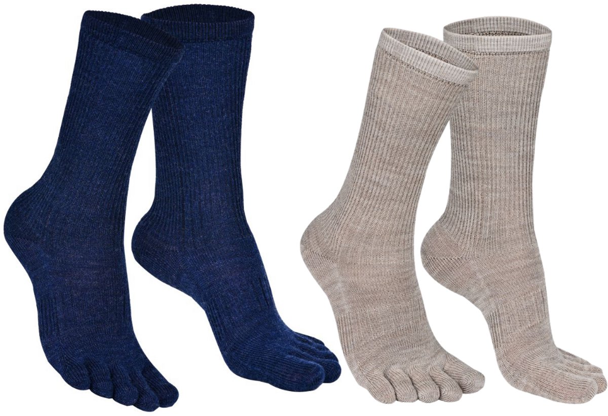 Norfolk - 2 Paar - 56% Merino wol Teensokken - Antiblaren - Temperatuurregulatie - Wandelsokken - Maat 39-42 - Blauw / Beige - Bruges