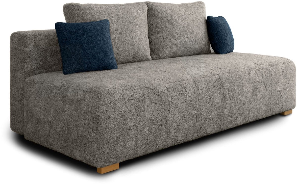 AJE Meubles B.V. Slaapbank MOSS met bedfunctie en opbergruimte – Boucléstof – 200x90x100 cm – met rugkussens en stevig frame - Grijs (Arena 17 + Arena 22 kussens)