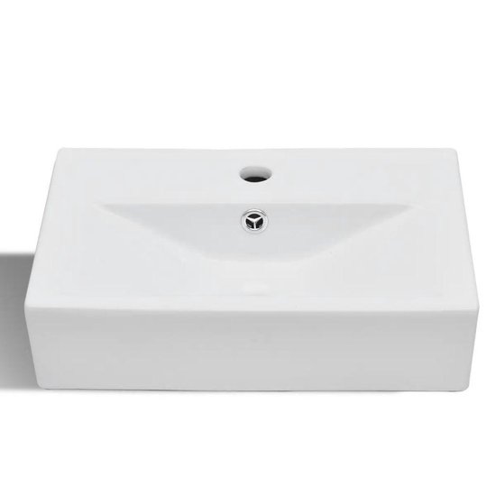 vidaXL Lavabo avec trou pour robinetterie et trop-plein céramique rectangulaire blanche