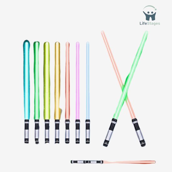 tevenger Lichtzwaard laserzwaard Lightsaber met 4-voudig selecteerbare led-lichteffecten in blauw rood of groen en geluid, 67 cm stijf lemmet handvat zwart