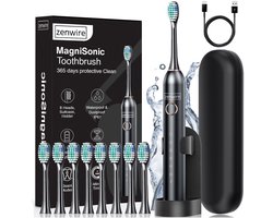 Zenwire MagniSonic 506 Sonische Tandenborstel - Elektrische Magnetische Tandenborstel - 97.000 Trillingen/min - 6 Poetsstanden - IP67 - USB-C - 8 Opzetborstels - Zwart