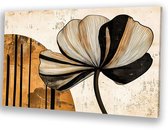 Stijlvol blad met abstracte lijnen - Bloem muurdecoratie - Japandi - Planten - Wanddecoratie Art Deco - Schilderij op canvas industrieel - Muur kunst - Canvas 120x80 cm