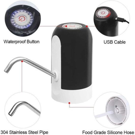 Drinkwaterpomp - Elektrische waterpomp - Zwart - Automatische watervuller - USB oplaadbaar - Waterflespomp - voor thuis, kantoor, kamperen, reizen - Draagbare waterpomp van Tech12i — afbeelding 5