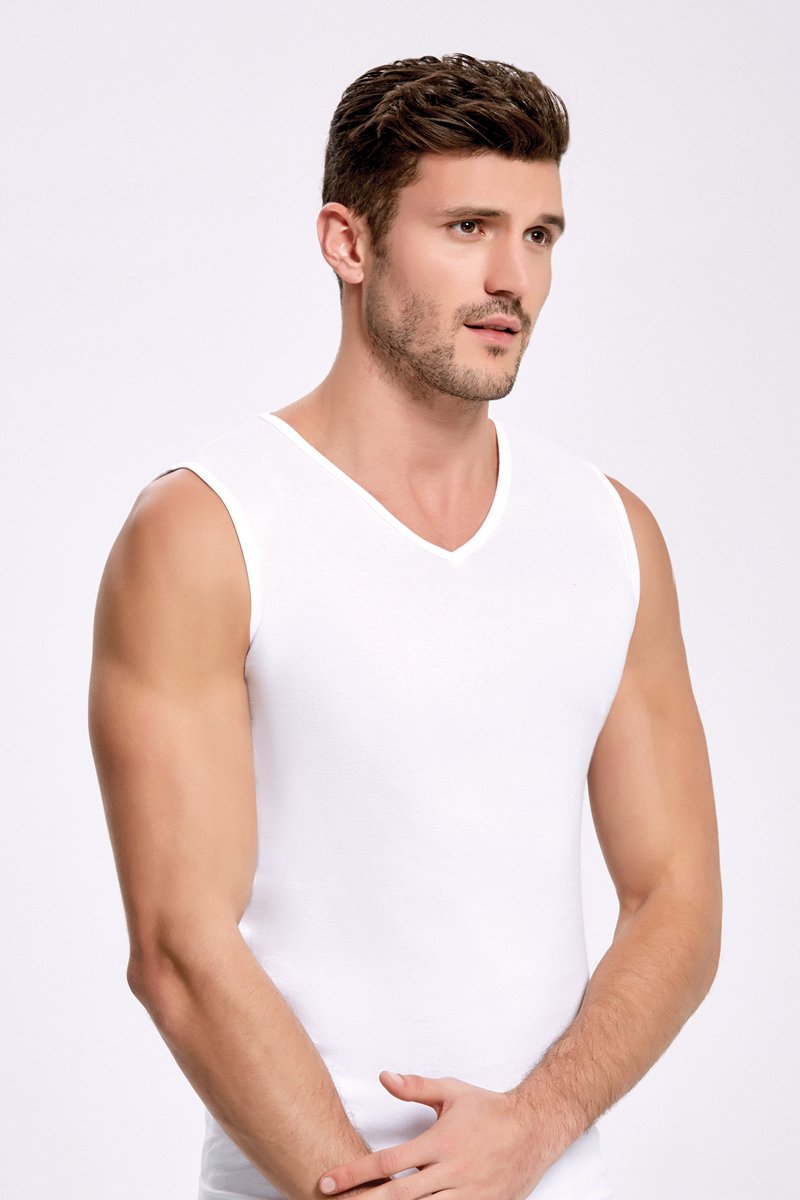 2 Pack ilke® Mouwloos V Hals Heren T Shirt - 100% Katoen-Wit-2XL