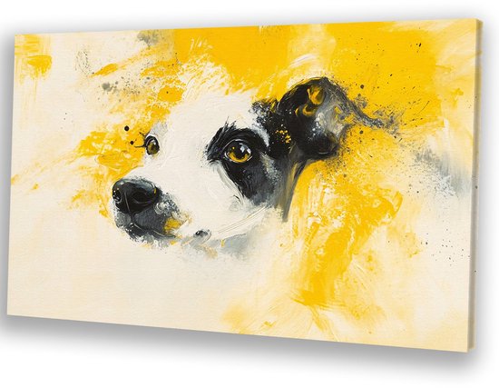 Abstracte hond in aquarel - Hond canvas schilderij - Schilderijen dier - Abstract expressionisme - Moderne schilderijen - Slaapkamer accessoires - canvas 70x50 cm