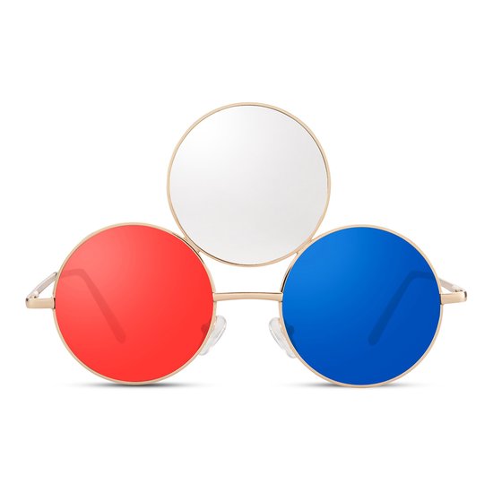 Zonnebril rond - Zonnebrillen - Festival bril - Rave bril - Glasses - 3 glazen - Rood/transparant/blauw van Flipoor — afbeelding 2