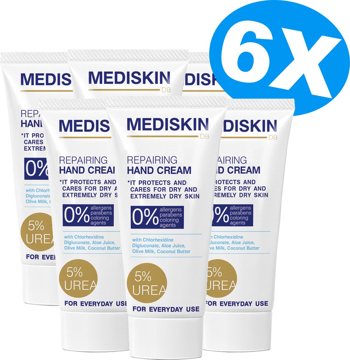 Mediskin Repairing Hand Cream – Handcrème Set Voordeelverpakking – Handcrème Zeer Droge Handen – met 5% Ureum – 6 x 75ml