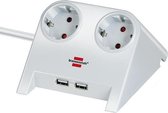 Brennenstuhl Desktop-Power stekkerdoos met 2 contacten en 2x USB / wit - 1,8 meter