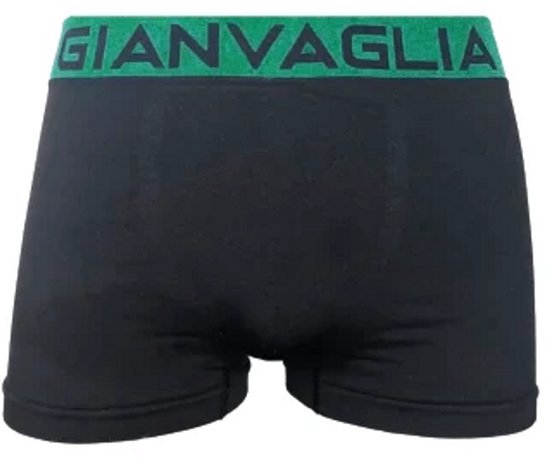 Zwarte boxershort met groene tailleband met "GIANVAGLIA"-logo.
