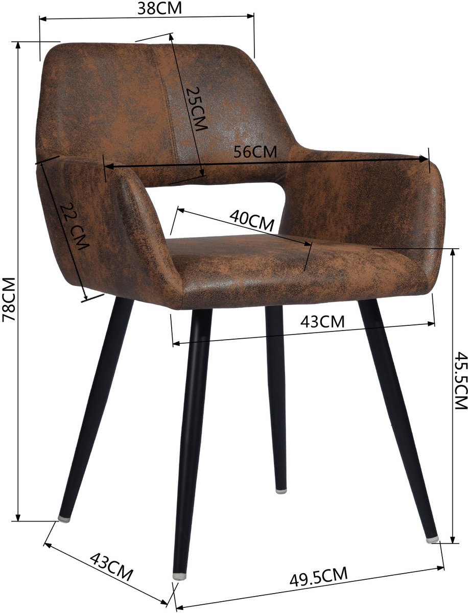 MEUBLES COSY Eetkamerastoel- Set van 4- Koffie-Dik gevoerde Kunstleder/Leer Stoel-Met armleuning-Vintage-met rugleuning- Keukenstoel - Kuipstoel - Woonkamerstoelen – foto 2