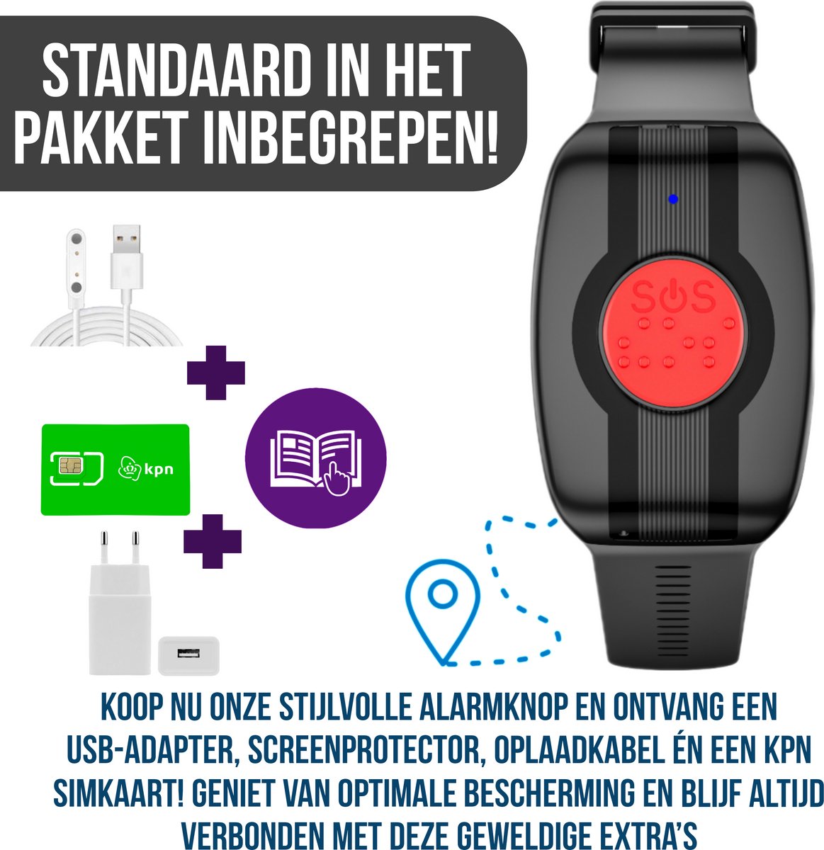 Wiesba WB74S - GPS Horloge Senior - Smartwatch voor Ouderen - Persoonlijke alarmen - alarm horloge ouderen - GPS Horloge Alzheimer - Valdetectie