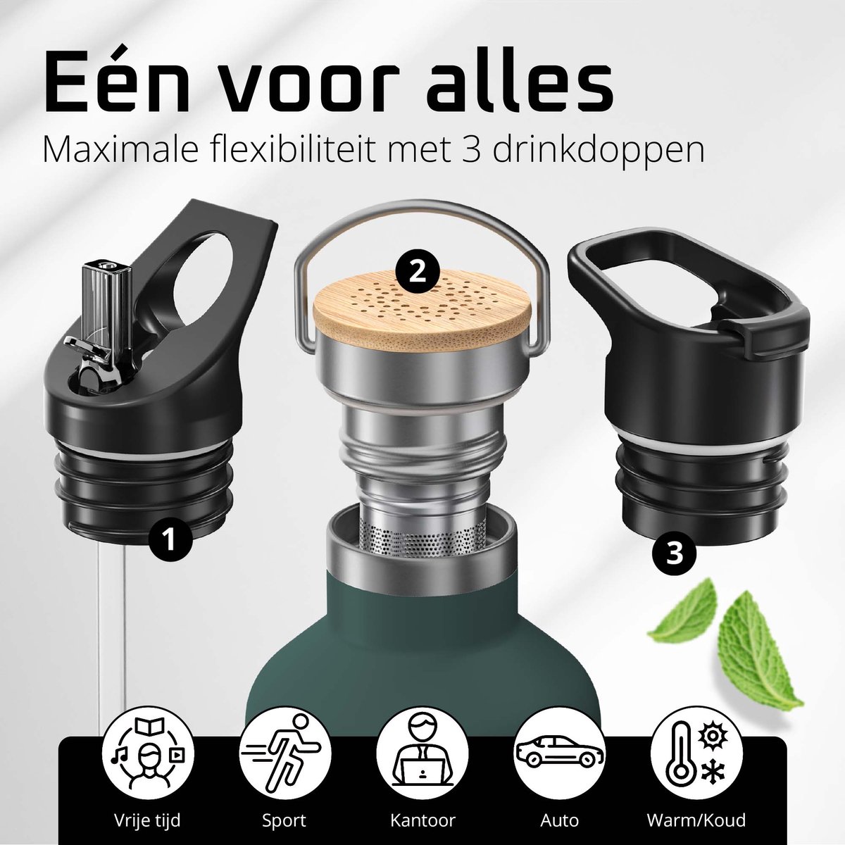 bemaxx Drinkfles met Rietje RVS Thermosfles ACTIVE FLASK (3 Drinkdoppen met Infuser), Volwassenen Kinderen, BPA-Vrij + Lekvrij | 1 Liter/500 ml Isoleerfles, Vacuüm Waterfles Sport Fitness Fietsen Water Fles Waterbidon Sportbidon thumbnail 5
