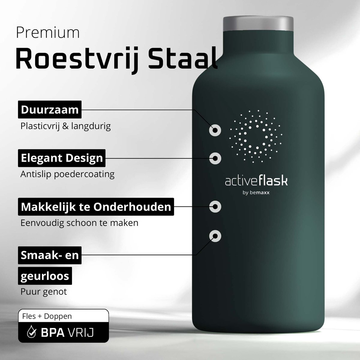 bemaxx Drinkfles met Rietje RVS Thermosfles ACTIVE FLASK (3 Drinkdoppen met Infuser), Volwassenen Kinderen, BPA-Vrij + Lekvrij | 1 Liter/500 ml Isoleerfles, Vacuüm Waterfles Sport Fitness Fietsen Water Fles Waterbidon Sportbidon thumbnail 6
