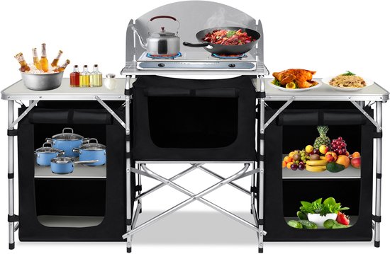 NAIZY 174 x 52 x 110 cm outdoor camping keuken set opvouwbare campingkasten incl. 5 mm MDF-platen & draagtas & metalen frame mobiele tentkast voor picknicks stranduitstapjes barbecue-avonden — afbeelding 2